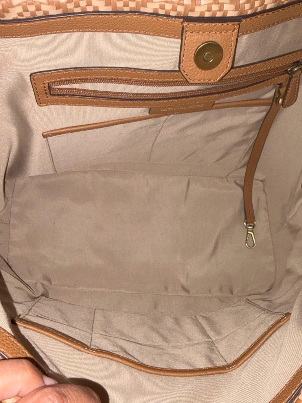 Michael Kors Woven Chevron Tote in Tan and Cream leather